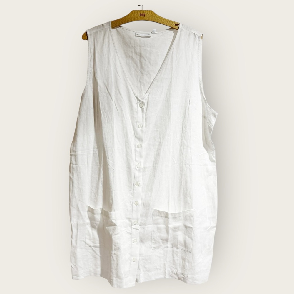 New York & Company Women XXL White Linen Sleeveless Button Down Tunic Dress NWT